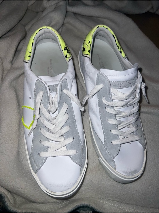 Philippe Model Shoes - Philippe Model White Sneakers with Neon Yellow Heel